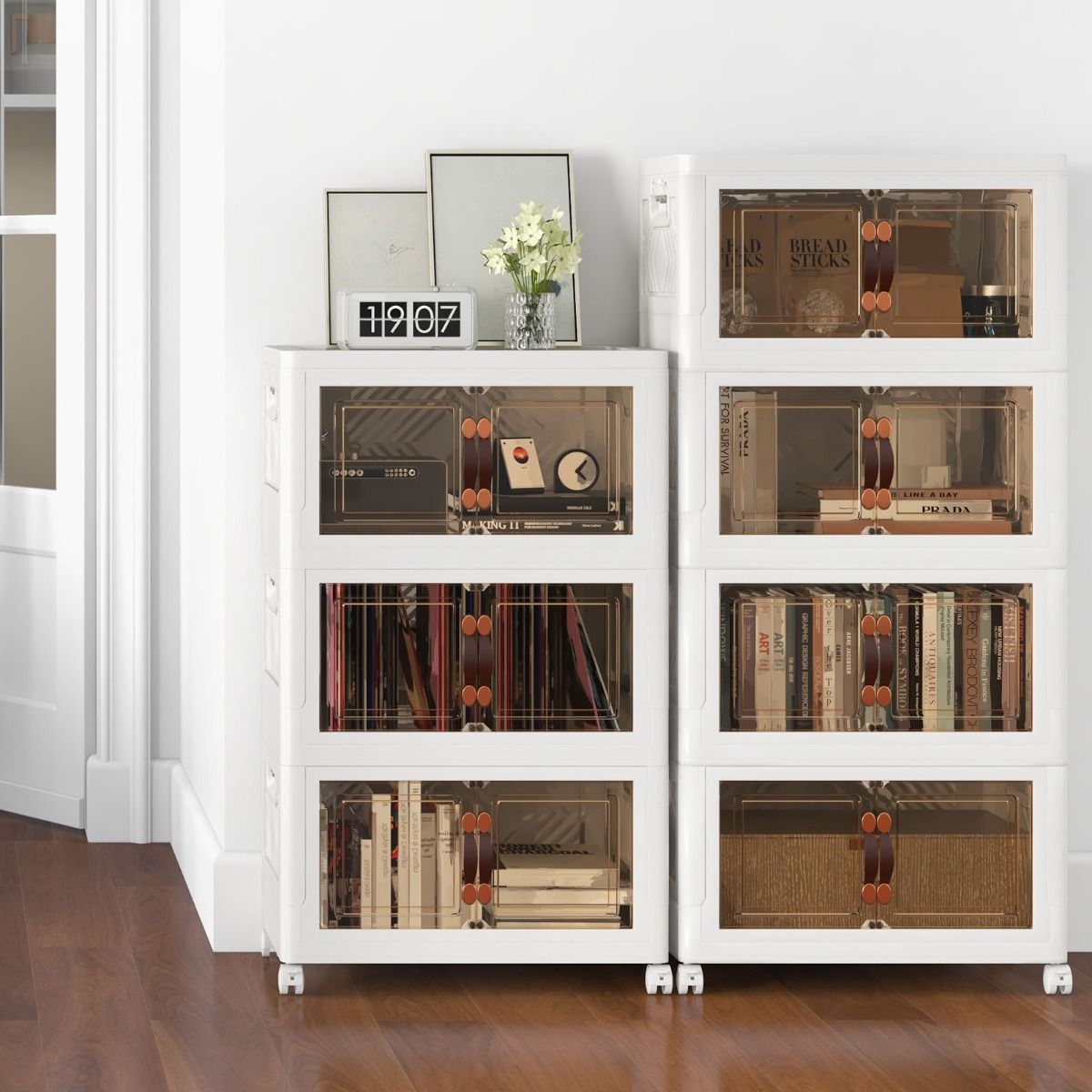 Coast Opbergkast - 4 Opvouwbare en Stapelbare Bakken - 49.5 x 31.5 x 112.5 cm - Wit met Bruin