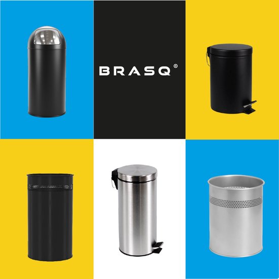 BRASQ Push Bin Prullenbak Zwart Vuilnisbak met uitneembare afvalemmer 30 liter - Afvalbak - Prullenbakken