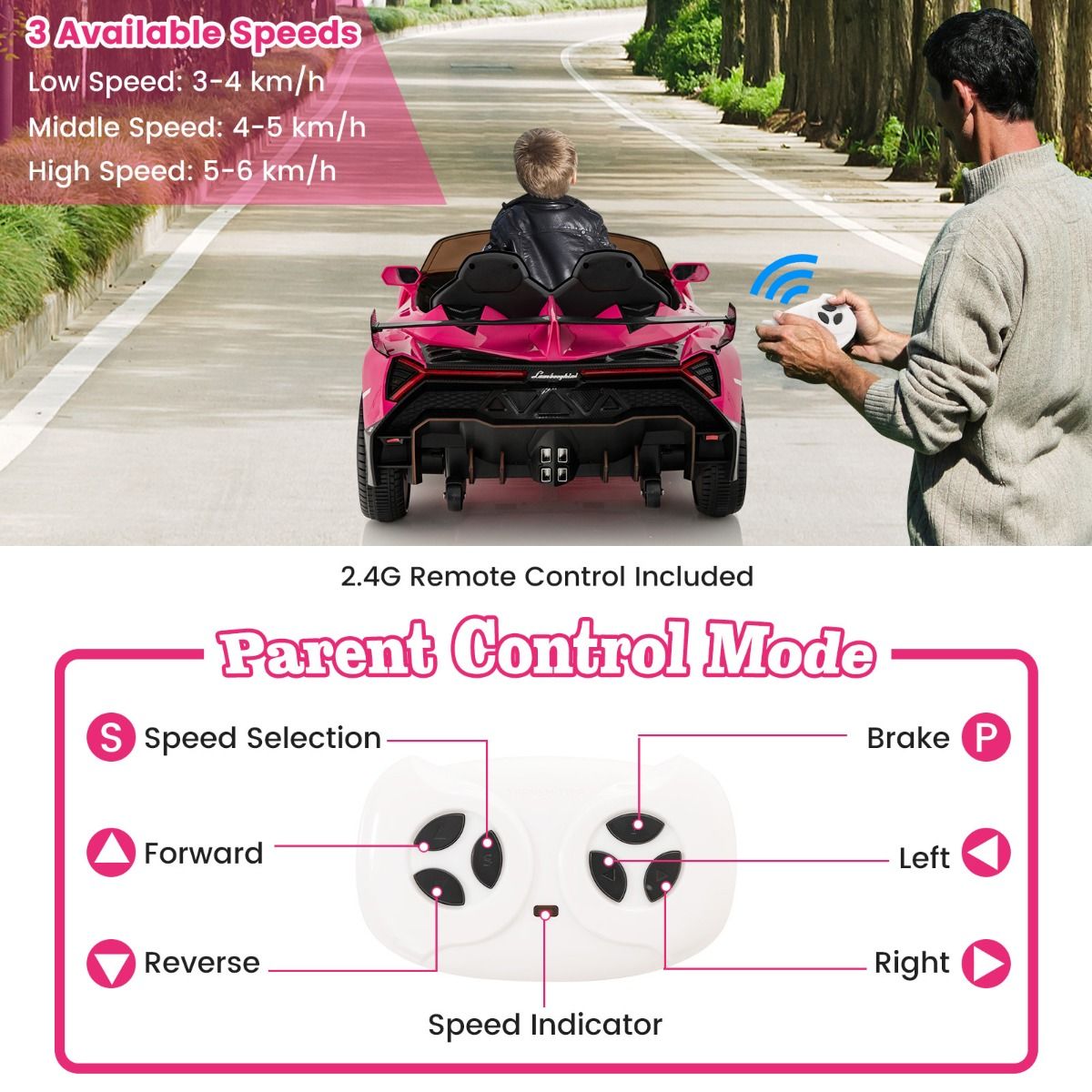 Coast Elektrische Kinderauto Lamborghini - 12V accu - Afstandsbediening - 3 snelheden - Wit