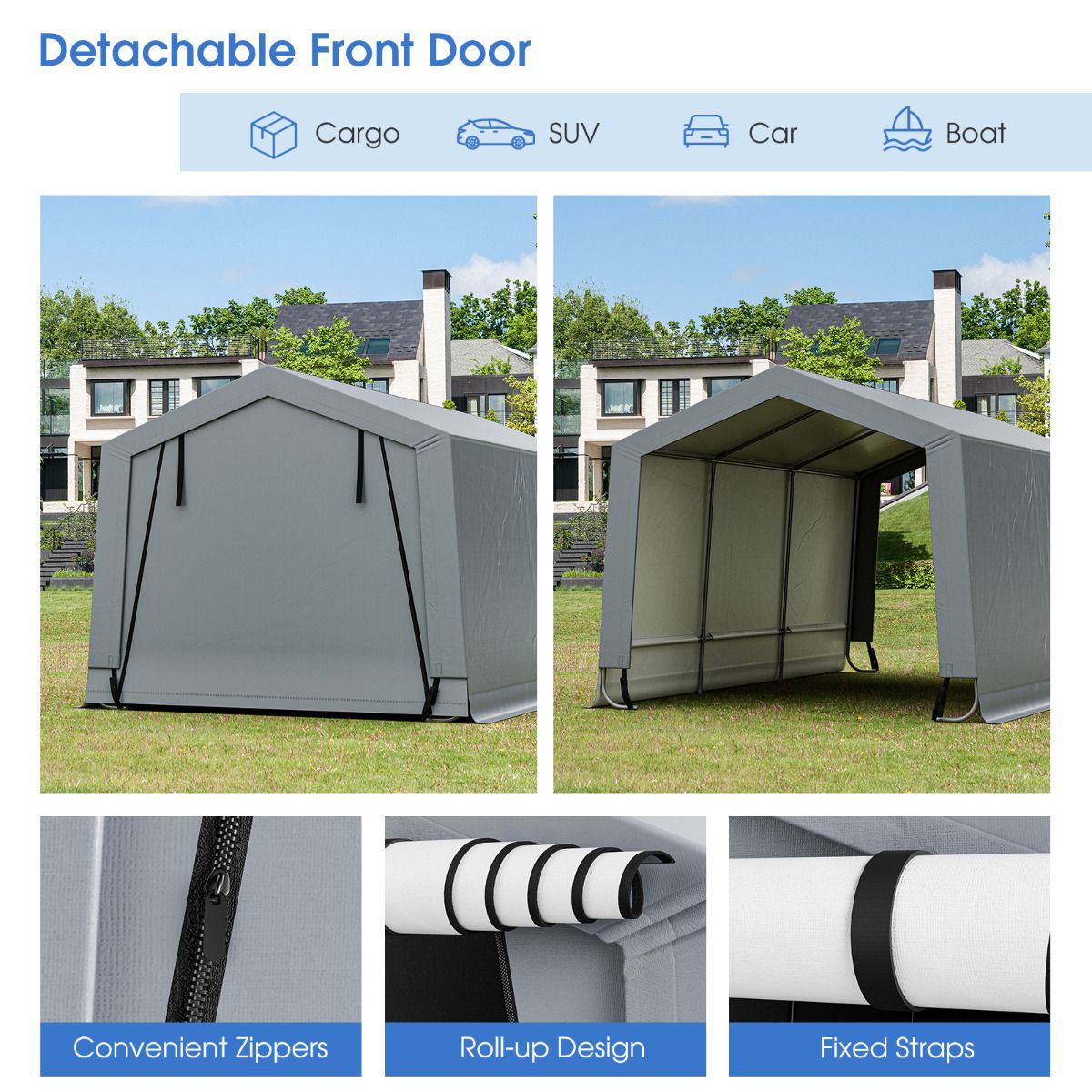 Coast Carport - Gegalvaniseerd Staalframe - 483 x 300 x 240 cm - Grijs