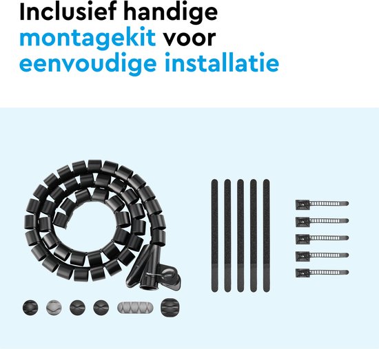 BRASQ Universele kabelgoot Zwart voor onder het bureau - Inclusief Kabel Organisers - Kabel Management - Cable Management