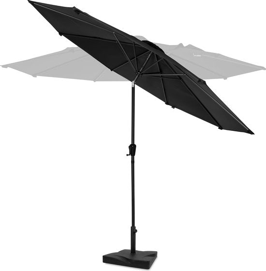 VONROC Premium Stokparasol Recanati Ø300cm – Incl. parasolvoet & beschermhoes - Ronde parasol - Kantelbaar – UV werend doek - Zwart