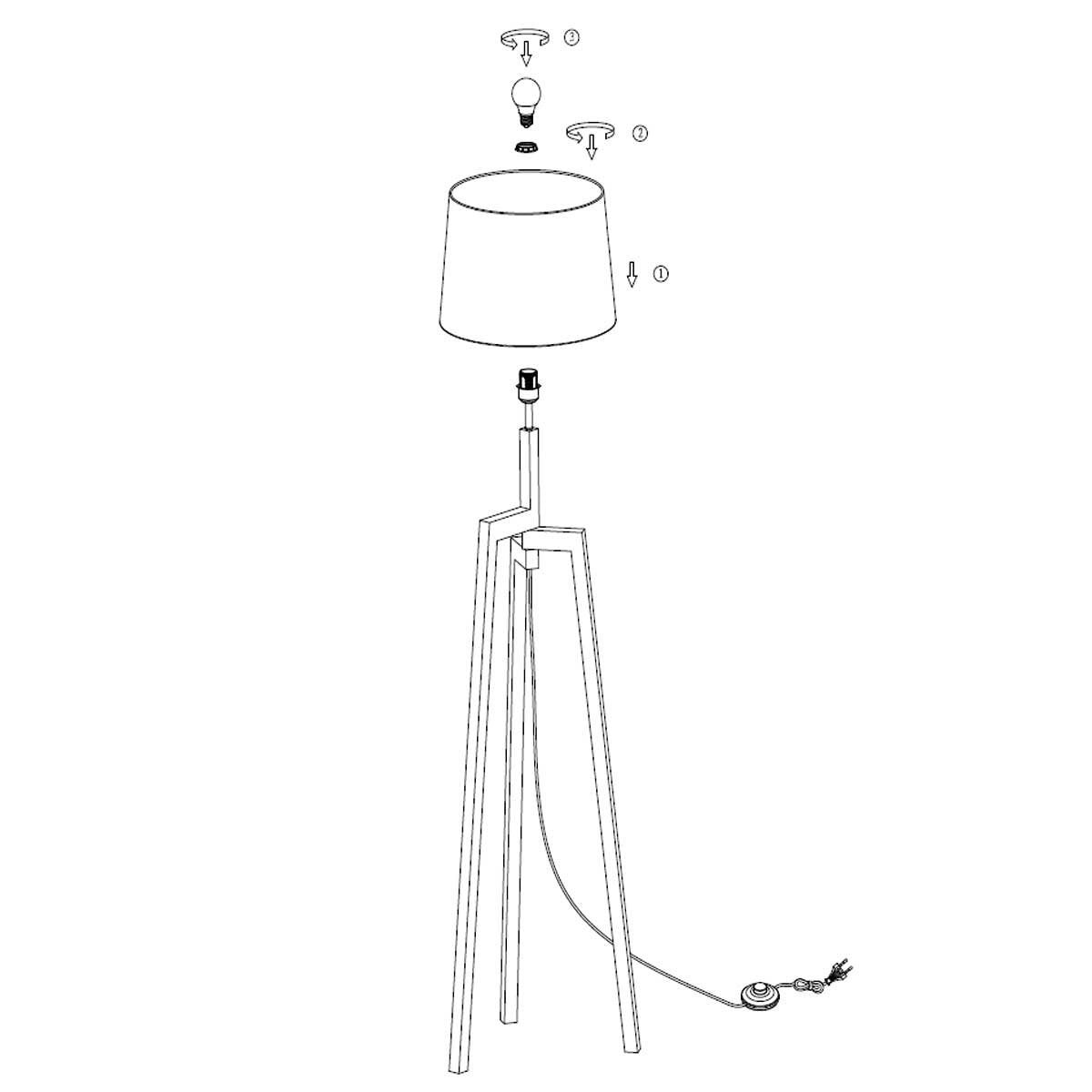 Vloerlamp Sabi 3408BE - Houten lamp zonder kap met E27 fitting, 144 cm hoog, in hoogte verstelbaar - Mexlite
