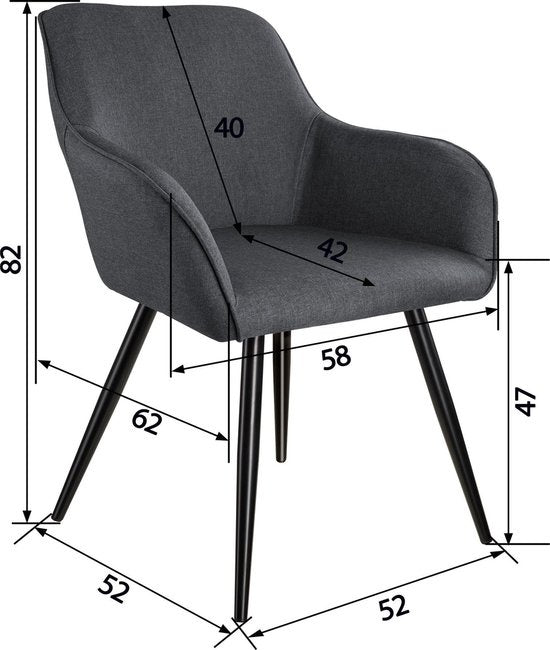 tectake® - Stoel Marilyn Linnen Look - eetkamerstoelen - kuipstoelen - donkergrijs / zwart - 403672