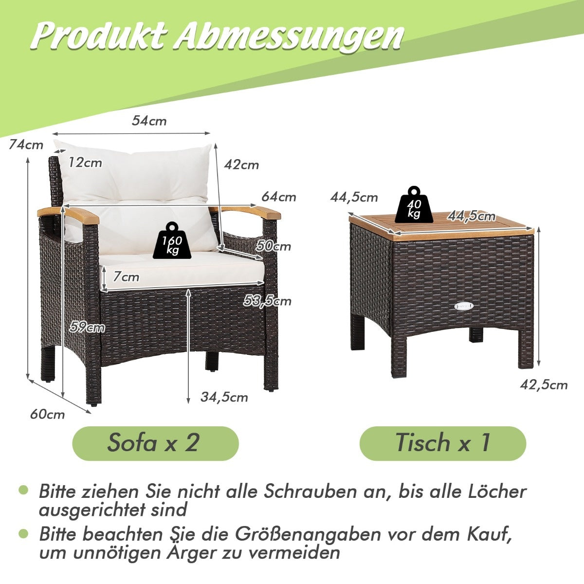 Coast Rieten Tuinset 2 Stoelen en Bijzettafel 5-delig - Zwart + Crème/Wit