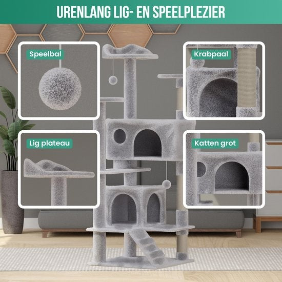Avalo Krabpaal Voor Katten Met 7 Niveaus - 137x49x49 CM - Lichtgrijs - Krabpaal Voor Grote Katten