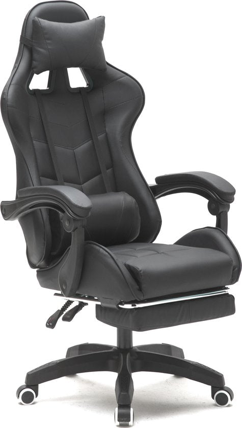 VDD Gaming - Game stoel - Gaming - Bureaustoel - Met Nekkussen & Verstelbaar Rugkussen - Met Voetsteun -Silicone Game Stoel - Draaistoel - Zwart