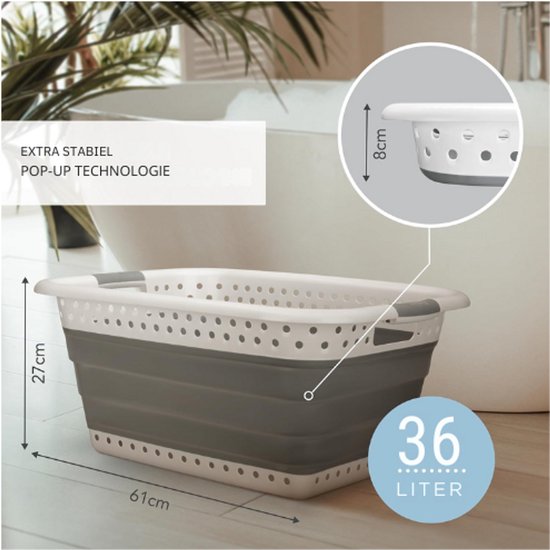 Badiona Opvouwbare Wasmand – 36 Liter - Wit/Grijs - 61 x 45 x 27 cm