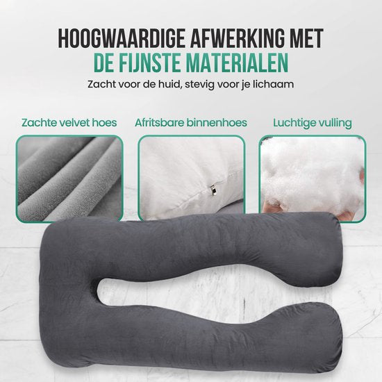 Avalo Zwangerschapskussen XXL 280 cm - U-Vorm Voedingskussen & Zijslaapkussen - Body Pillow - Lichaamskussen - Donkergrijs
