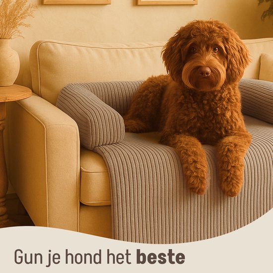 By Cee Cee Origineel Hondendeken Bank – Hondenkleed Bank - Hondenmand - Premium - Volledig Afritsbaar - Ribstof - Mokka Taupe - 120x90 - Maat L