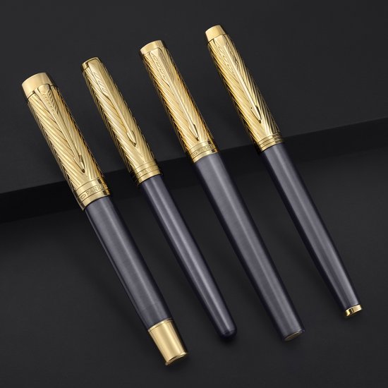 Parker IM Parker Pioneers Collection rollerbalpen | grijze lak met gouden dop en details | fijn punt | zwarte inkt | met Geschenkdoos