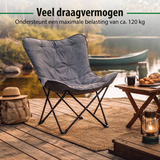 Camp active Vlinderstoel Opvouwbaar - Butterfly Chair Inclusief Draagtas - Campingstoel met Comfortabele Zitting - Lichtgewicht Klapstoel - 70 x 60 x 90 cm - Grijs