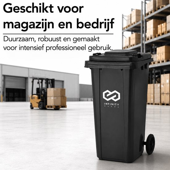 Infinity Goods Kliko 120L - Afvalcontainer - Rolcontainer - Kunststof Mini Container - Met Wielen - Grijs