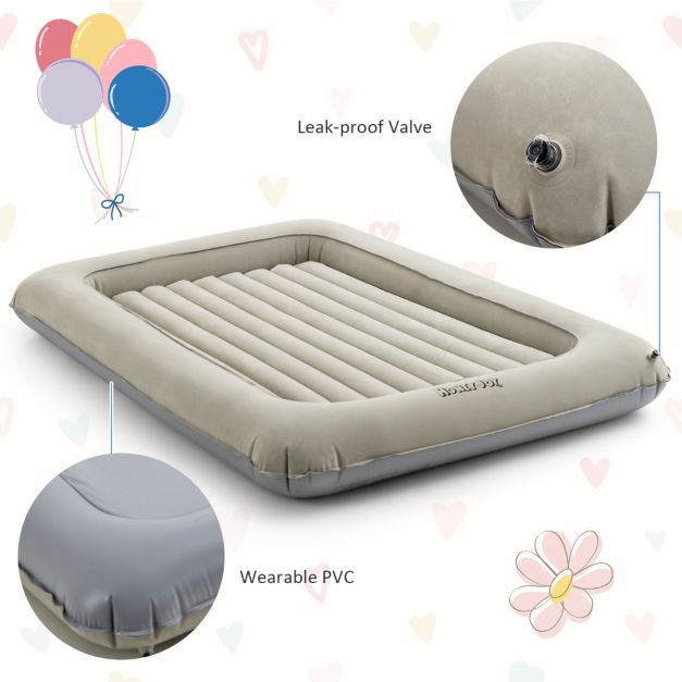 COAST Opblaasbaar Peuterreisbed – 2-in-1 Kinderbed met Verwijderbaar Binnenmatras – 165 x 118 x 20 cm – Grijs