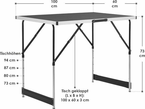 3 stuks Aluminium Vouwtafel / Klaptafel / Campingtafel - Multifunctioneel - Zwart