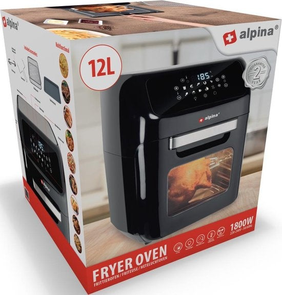 alpina Airfryer Oven 12L - Heteluchtfriteuse 1800W - Heteluchtoven met Bak en Grillfunctie