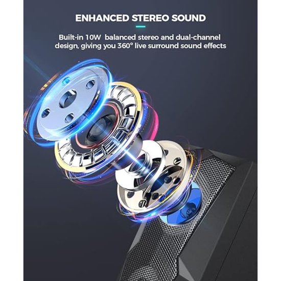 ARCHEER Multimedia Speakers - Computerluidsprekers - RGB - met verbeterde stereobas - 2.0 kanaals - voor pc Desktop Laptop Tablet Smartphones - zwart