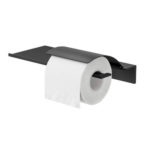 Geesa Leev Planchet met Toiletrolhouder en Klep - 28 cm - Zwart - Aluminium