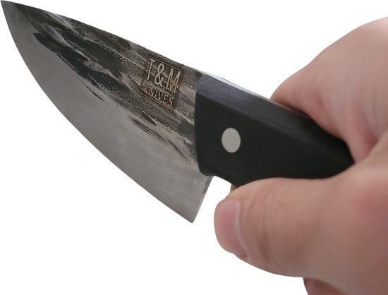 T&M Knives Premium Koksmes Torgnys - 30cm Keukenmes Geschaafd En Gehamerd Staal - Inclusief Cadeaubox en Beschermhoes