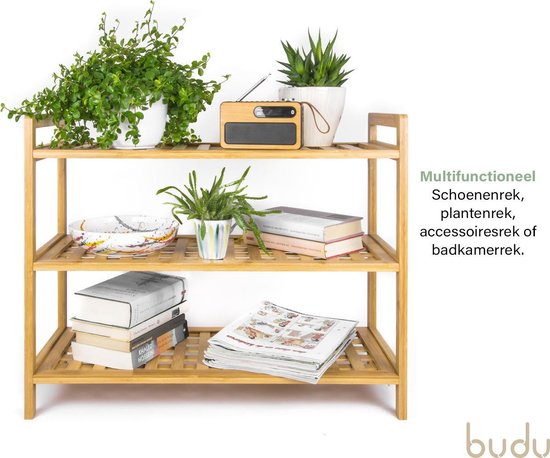 Budu Schoenenrek (3 niveaus) - Schoenenrek bamboe - Schoenenkast hout - Schoenen Organizer