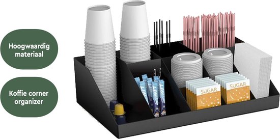 BRASQ CO100 Koffie & Thee Organizer – Ruime Opbergdoos met 10 Vakken – Thee Organizer - Koffie Station – Zwart