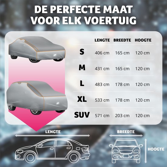 tectake® Autohoes - Autozeil - Hagelbescherming - Waterdicht deken - Ademend - Elastische autogarage - Autoaccessoires met opbergtas - Compatibel met vele modellen - Afmeting (LxBxH) 406x165x120 cm - Small
