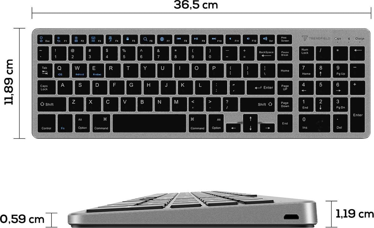 Trendfield Draadloos Toetsenbord - Bluetooth Keyboard - Stille Toetsen - Oplaadbaar - Qwerty - Space Grey