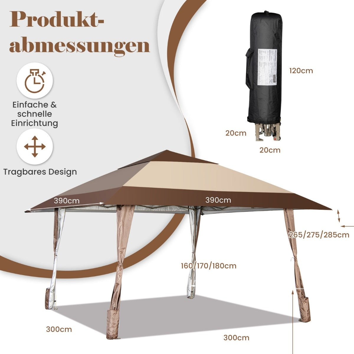 Coast 4 m x 4 m Terras Pavilion dak tent met wielen beige
