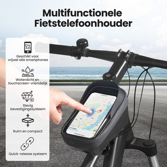 Telefoonhouder Fiets - Waterdicht en Touchscreen Compatibel - GSM Houder Fiets - tot 6,4" Telefoons - met Opbergvak - Zwart - van Saaf