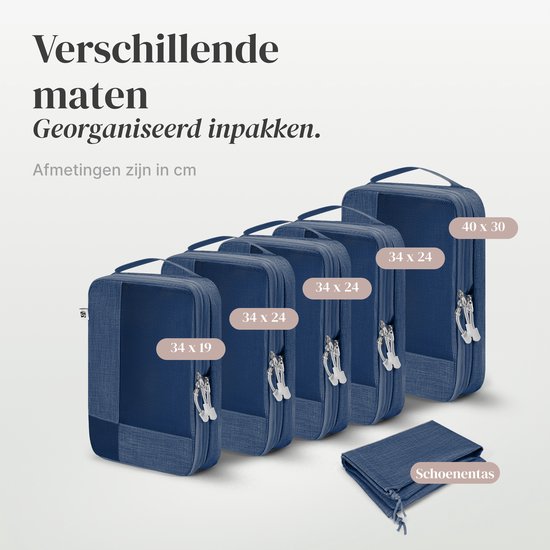 SC Travel Essentials Packing Cubes - 6-delige Set - Luxe Compressie Organizers van Hoogwaardig Nylon - Ruimtebesparend en Duurzaam - Ideaal voor Reizen - Donkerblauw