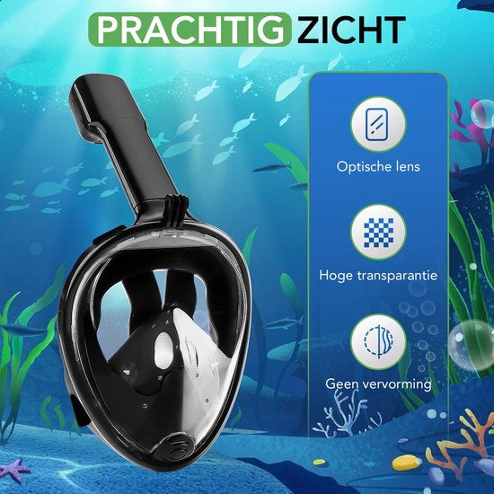 Travelhawk Snorkelmasker - Volwassenen S/M - Snorkelset Zwart - Snorkelmaskers - Full Face Duikmasker - Duikbril met Snorkel - Snorkelen en duiken