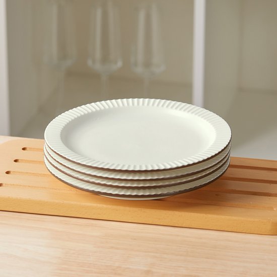 Dinerborden set van 4 (Ø21,3cm / 8,5inch), Ontbijtborden, Pastaborden, Pizzaborden, serviesset 4 persoons, Geschikt voor Restaurants, Horeca, Feest, Familiefeesten, Banketten en Picknicks, Magnetron-vaatwasserbestendig, Keramiek