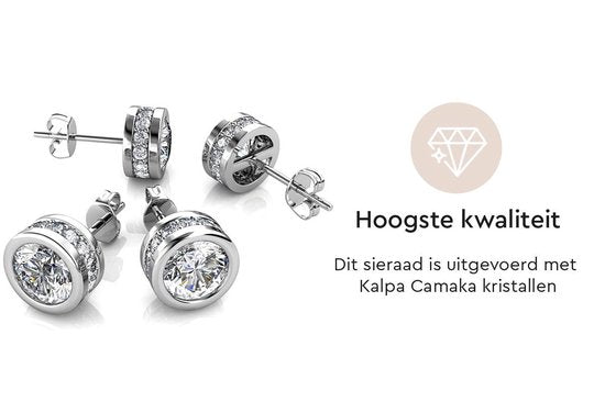 Yolora Dames Oorbellen met Ronde Kalpa Camaka Kristallen - Zilver kleurig - 18K Witgoud Verguld - Moederdag Cadeautje