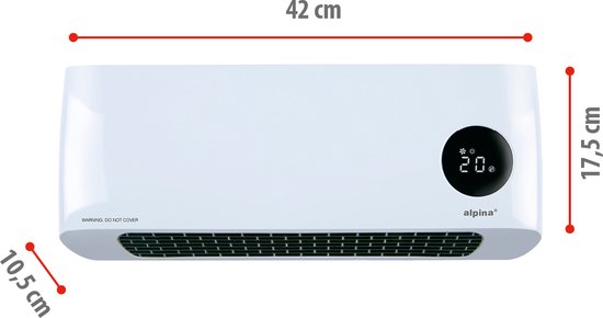 alpina Wandkachel – Met Timer & Afstandsbediening – 2000 W – 42 x 17.5 x 10.5 cm – Wit