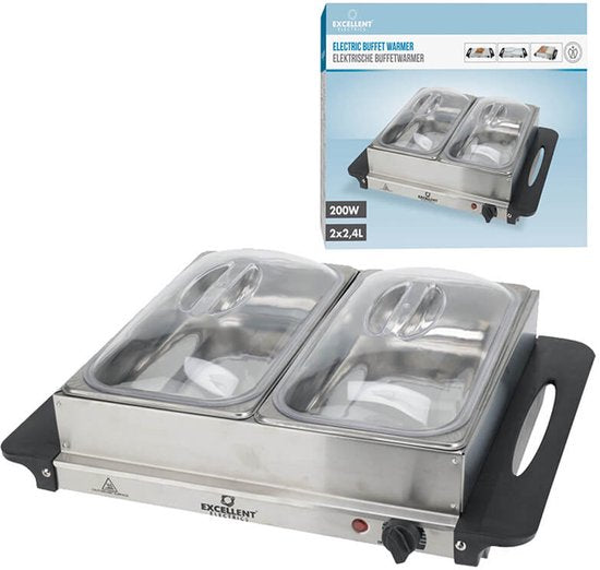 Excellent Electrics Buffetwarmer - Elektrisch - Met 2 RVS bakken - 200W