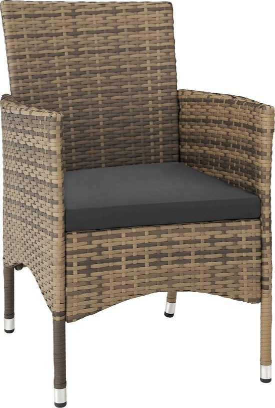 tectake® Set van 2 Wicker Tuinstoelen – Incl. Kussenhoezen – 59 x 57 x 85 cm – Natuur