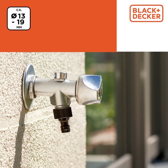 BLACK+DECKER Slangkoppeling met Reduceerstuk - ⌀13-19 MM - Lekvrije Koppeling - Zwart
