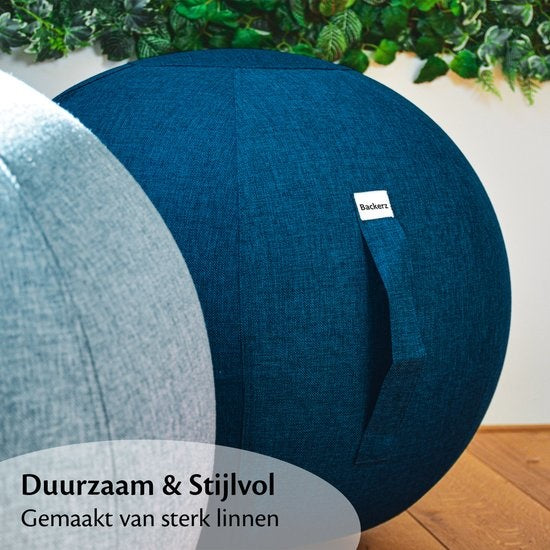 Bckz Zitbal Kantoor en Thuis 55 CM - Luxe Yoga Bal - Zitballen met Hoes - Ergonomische Bureaustoel Bal - Linnen Donkerblauw