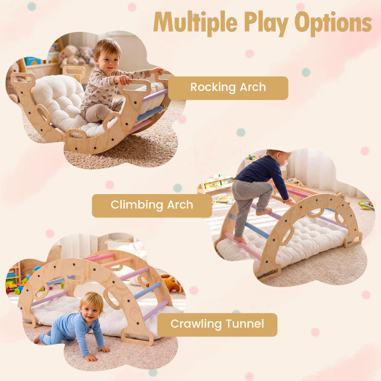 Coast Montessori Klimboog 3-in-1 - Schommel, Klimboog & Kruiptunnel - 81 x 48 x 38 cm - Naturel/Multicolor