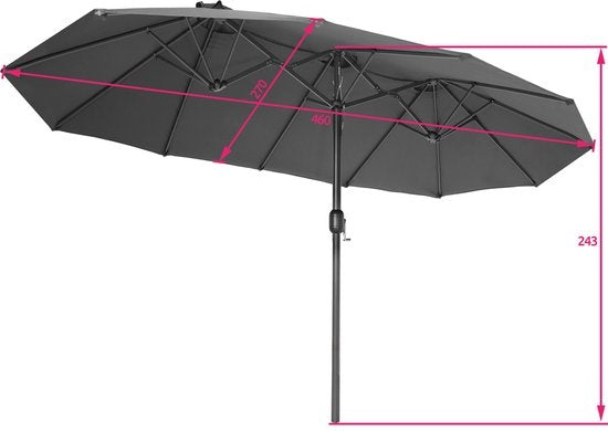 tectake® - Dubbele parasol Silia - Terrasparasol - XXL-parasol - grijs - 404256