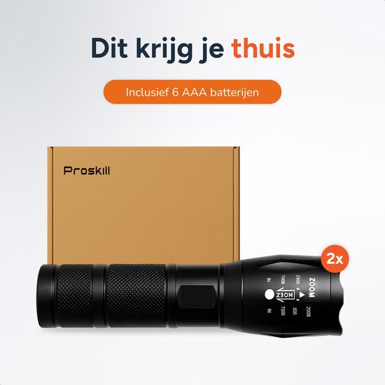 Zaklamp LED oplaadbaar - 2 stuks - incl batterijen - Voor kinderen en volwassenen - Waterdicht - Mini Militaire zaklampen - Proskill