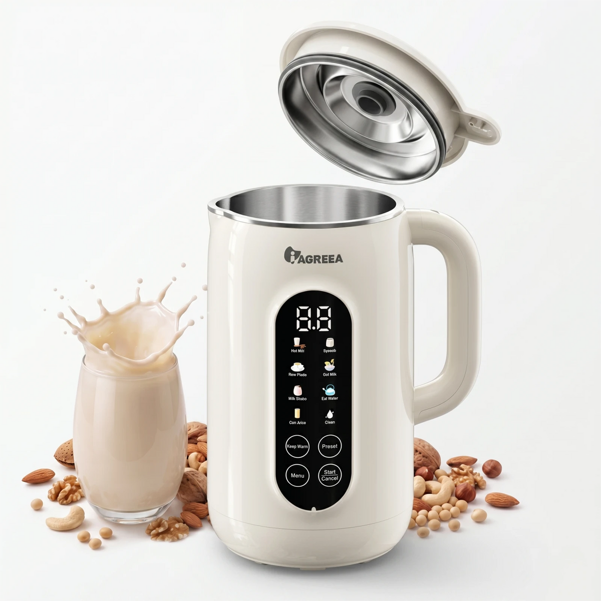 IAGREEA 10-in-1 notenmelkmaker met roestvrijstalen deksel - BPA-vrij materiaal perfect voor zelfgemaakte amandelmelk