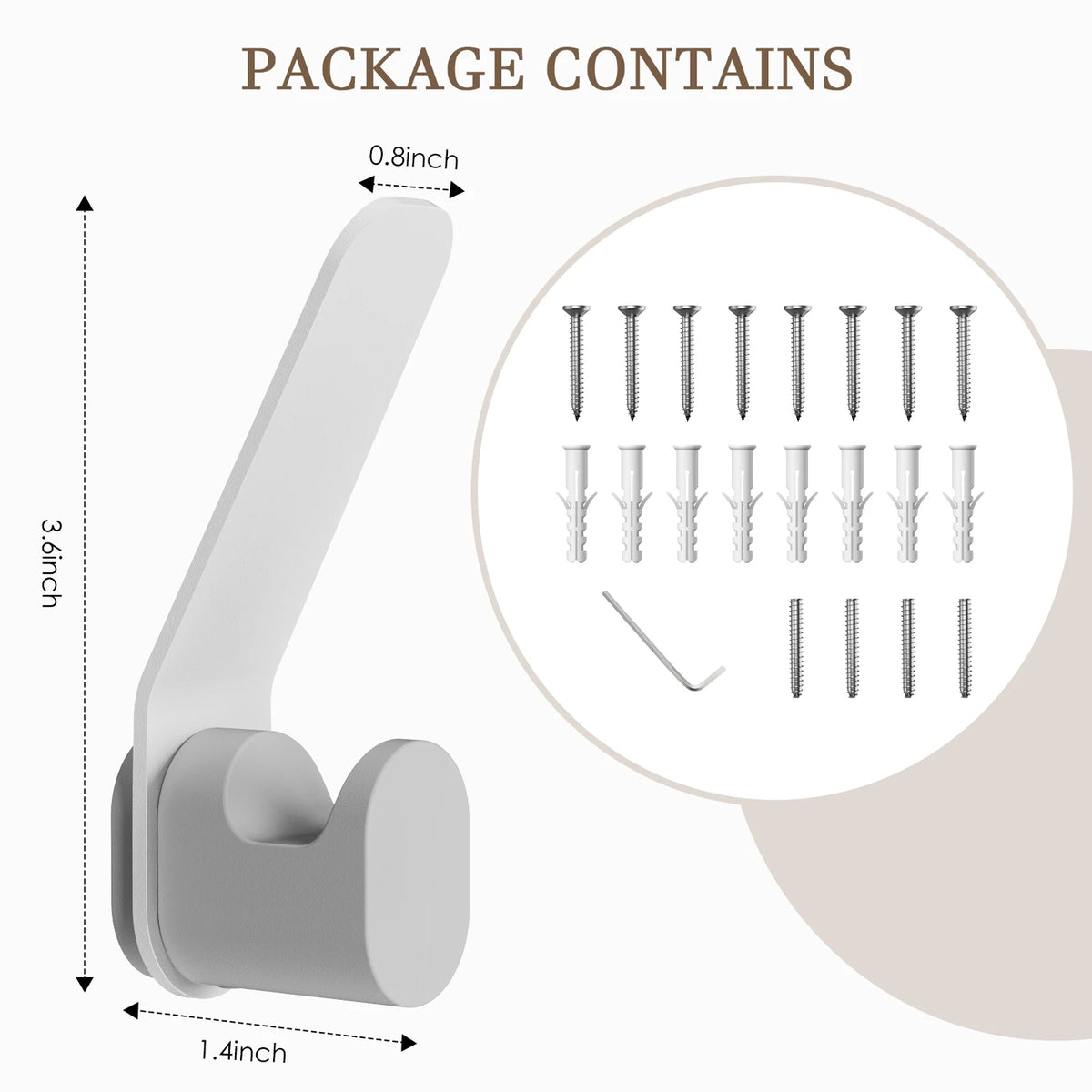 Kapanou Dubbele Wandhaken - Set van 8 - Aluminium - Tot 5 kg per Haak - Modern Design - Grijs