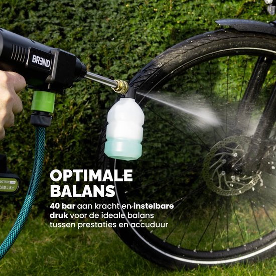 BREND BR-2235 Draadloze Hogedrukreiniger met Accu en Verstelbaar Mondstuk - 3 Sproeipatronen – Aanzuigslang en Fles - Zwart