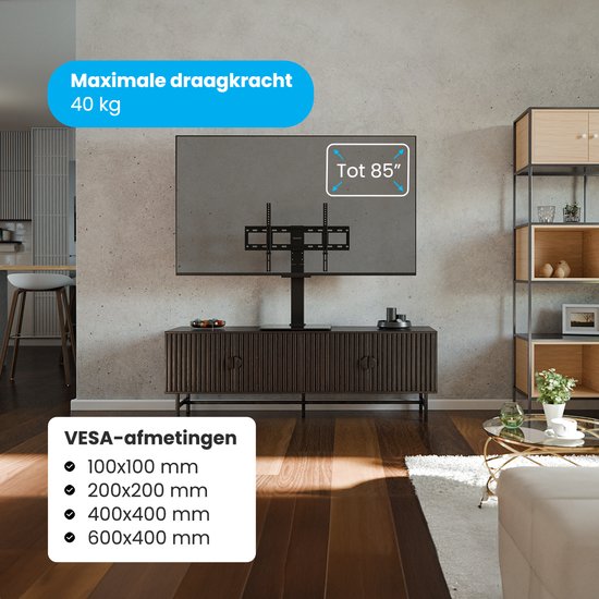 Auronic TV Standaard - TV Voet - Draaibaar - Verstelbaar - Geschikt Voor Curved Schermen - Tot 85 inch - Zwart