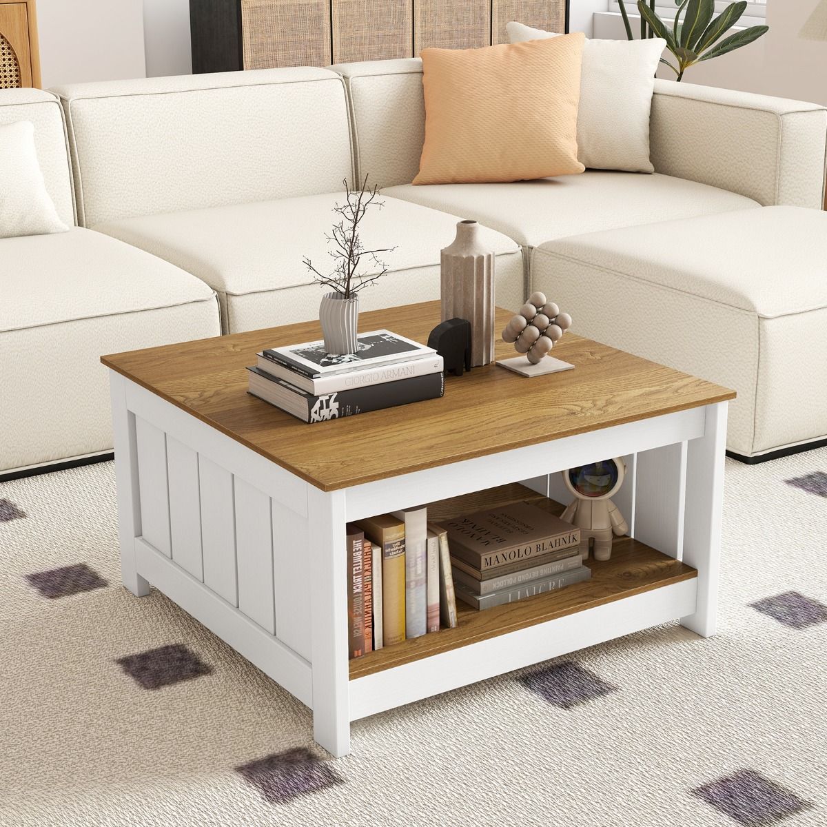 Coast Salontafel set van 2 - 2-laags - met opbergruimte - naturel & wit
