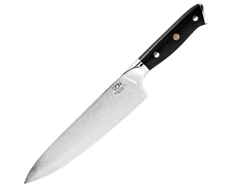 VDN Elegance Damaststaal Koksmes 21 cm – Zwart handvat, roestvrij staal