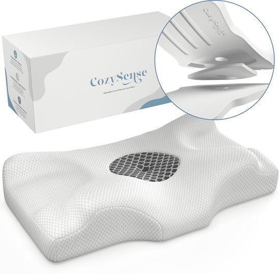 CozySense® Hoofdkussen - Verstelbaar Memory Foam Pillow - Traagschuim Slaapkussen - Zij- Rug & Buikslaper - 3-Lagensysteem - Orthopedisch Vlinderkussen - Bamboe Hoes
