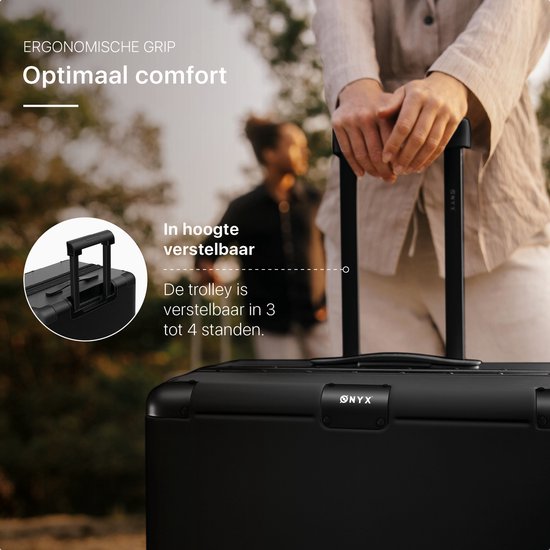 ONYX Hybrid Pro Check-in Koffer Large 100 Liter - Gerecycled Polycarbonaat en Ritsloos Design - Reiskoffer met TSA slot en Spinner wielen - Lichtgewicht Trolley met Laptopvak - Onyx Black