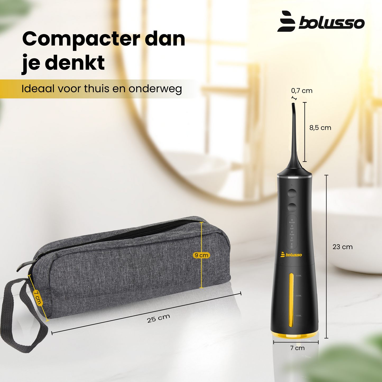 Bolusso Waterflosser - Inclusief 7 Opzetstukken - Reistas - E-book - Volledig instelbaar - Monddouche - Tongreiniger - Mondverzorging - Tandplak Verwijderaar - Beugel Schoonmaken - Tandsteenverwijderaar - Flosapparaat - NIEUW model